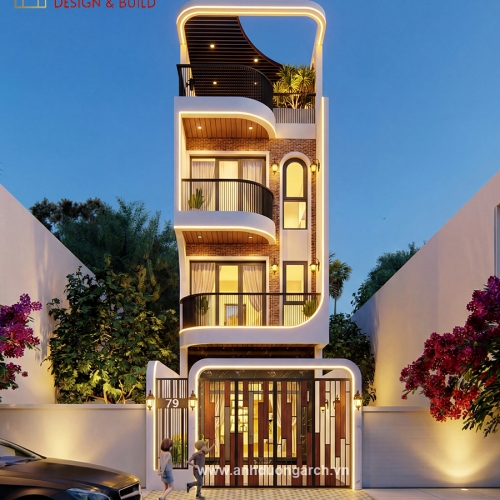 Mẫu nhà mặt tiền 4,5m nhẹ nhàng lãng mạn